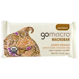 GoMacro, Макробатончик Macrobar, Белковое удовольствие, Арахисовое масло, миндальное масло, шоколадная крошка, 12 батончиков по 69 г (2.4 oz)