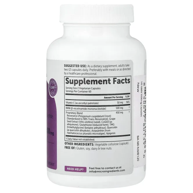 Micro Ingredients, NMN, 120 вегетарианских капсул
