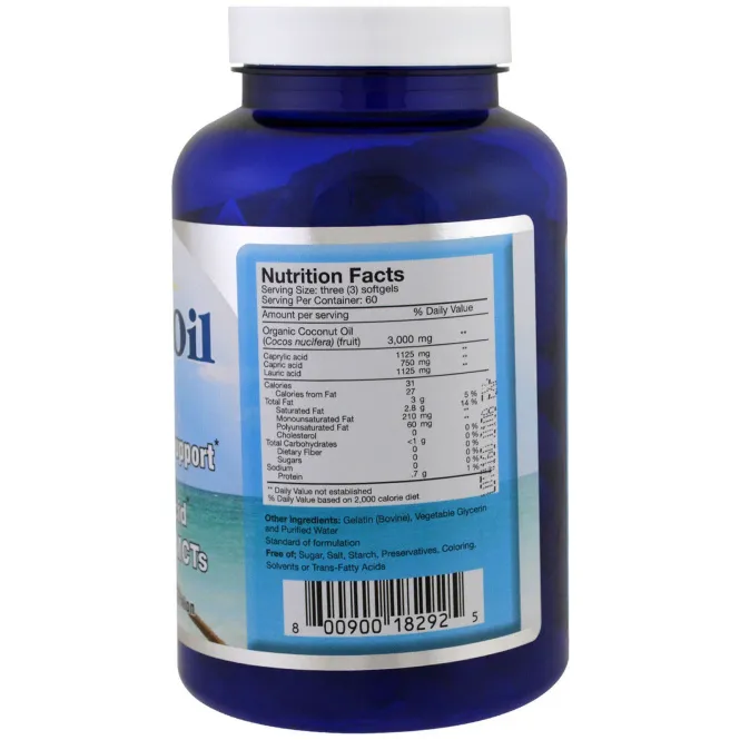 Health Support, Кокосовое масло, диета, 180 гелевых капсул