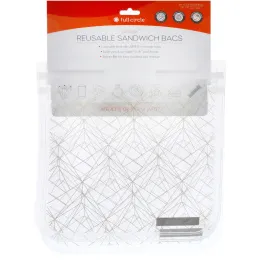Full Circle, ZipTuck, Reusable Sandwich Bags, Gold Geo, 2 Bags