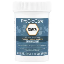 ProBioCare, Men's Once Daily, пребиотик, пробиотик, постбиотик, 100 млрд, 30 растительных капсул