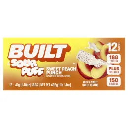 Built, Sour Puff™, протеиновые батончики, сладкий персиковый пунш, 12 батончиков по 41 г (1,45 унции)