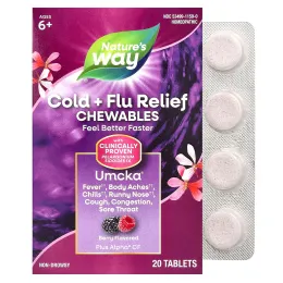 Nature's Way, Umcka, от простуды и гриппа, ягодный вкус, 20 жевательных таблеток