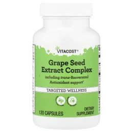 Vitacost, комплекс с экстрактом виноградных косточек и ресвератролом, 120 капсул