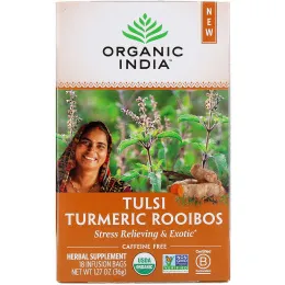Organic India, Tulsi Tea, Turmeric Rooibos, Caffeine-Free, 18 Infusion Bags, 1.27 oz (36 g)