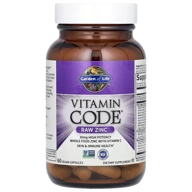 Garden of Life Vitamin CODE RAW ZINC, 60 растительных капсул