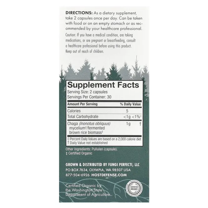 Fungi Perfecti, Чага, 60 растительных капсул