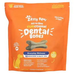 Zesty Paws, All-in-One, функциональный комплекс для костей зубов, для собак всех возрастов, корица, 12 средних зубов, 227 г (8 унций)