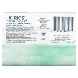 Kirk's, Нежное кастильское мыло с кокосовым маслом премиального качества, успокаивающее алоэ вера, 3 батончика по 113 г (4 унции)