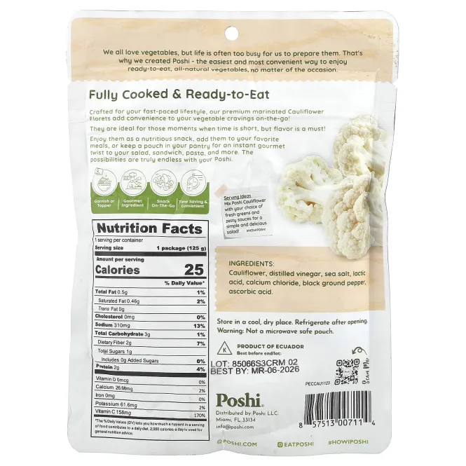 Poshi, Easy Chef, цветная капуста с солью и черным перцем, 125 г (4,4 унции)