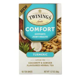 Twinings, Comfort Herbal Tea, Turmeric, Coconut & Ginger, Caffeine Free, 18 Tea Bags, 1.27 oz (36 g)