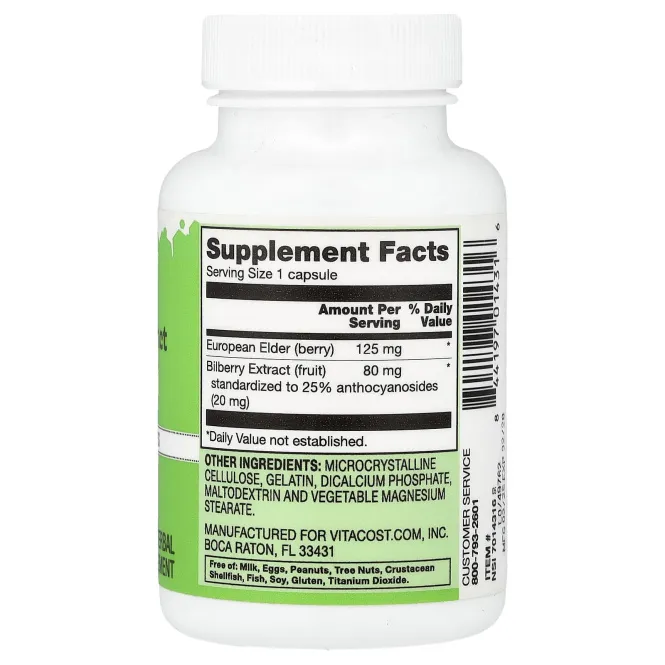 Vitacost, Bilberry Extract Including Elderberry, 90 Capsules
