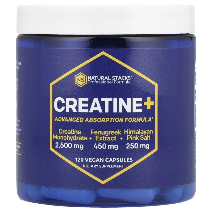 Natural Stacks, Creatine +, 120 веганских капсул