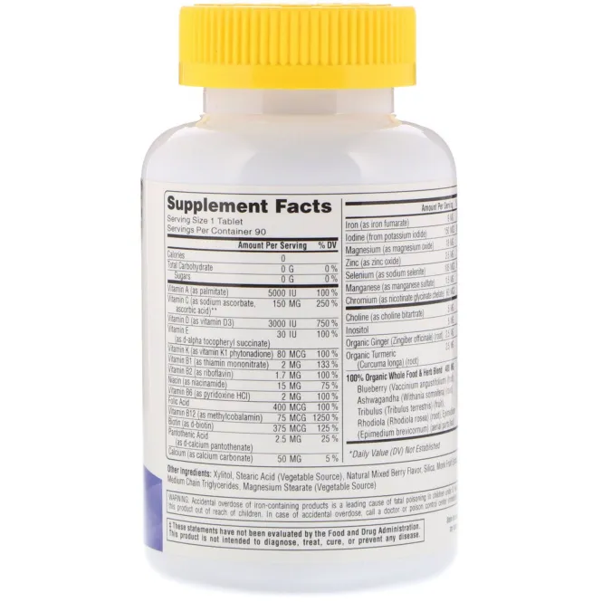 Super Nutrition, SimplyOne, Мультивитамины для мужчин тройного действия, Вкус лесных ягод, 90 жевательных таблеток