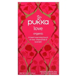Pukka Herbs, Love, Чай с органической розой, ромашкой и лавандой, без кофеина, 20 пакетиков, 0,8 унции (24 г)