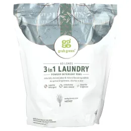 Grab Green, Стиральный порошок 3-в-1, Ветивер, 60 загрузок, 2 фунта, 4 унции (1080 г)