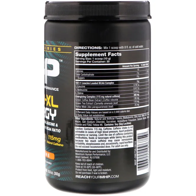 Maximum Human Performance, LLC, Премиальная серия, BCAA-XL, энергия, мандарин, 10,6 унций (300 г)