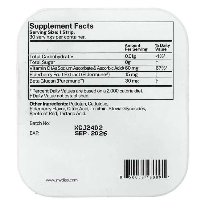 Diso, витамин C, бузина, 30 полосок для полости рта