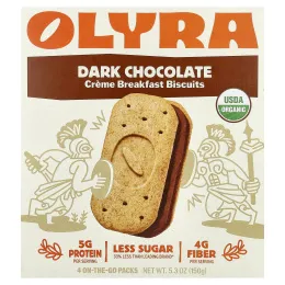 Olyra, печенье с кремом на завтрак, со вкусом темного шоколада, 4 упаковки On the Go, 150 г (5,3 унции)