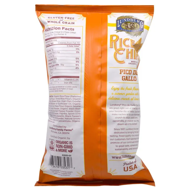 Lundberg, Рисовые чипсы, вкус соуса пико-де-гальо, 170 г