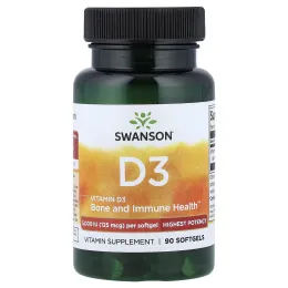 Swanson Vitamins, витамин D3, максимально высокоактивный, 125 мкг (5000 МЕ), 90 мягких таблеток