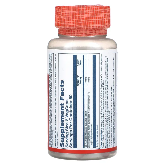 Solaray, Гуггул и красный рис с дрожжами, 120 вегетарианских капсул