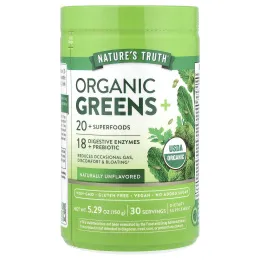 Nature's Truth, Organic Greens+, органическая зелень, без добавок, 150 г (5,29 унции)