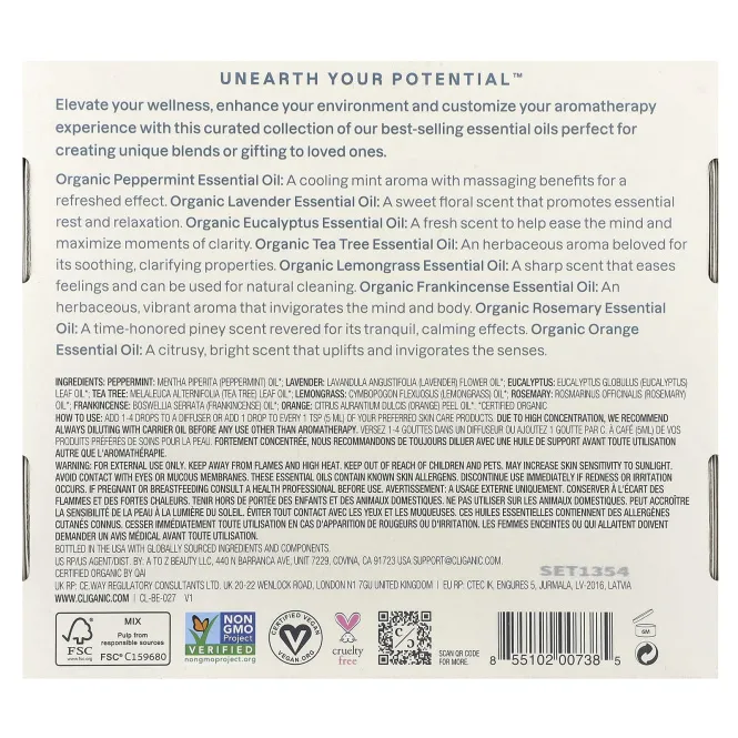 Cliganic, The Iconics, набор эфирных масел для ароматерапии, 8 флаконов по 5 мл (0,17 жидк. унции)