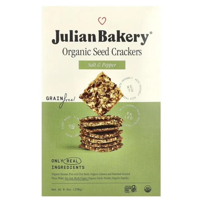 Julian Bakery, Органические крекеры, соль и перец, 238 г (8,4 унции)