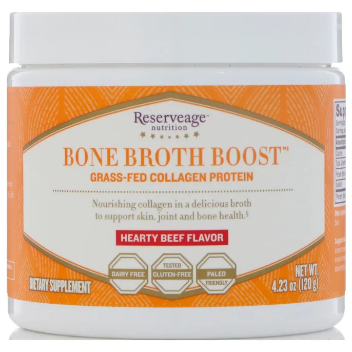 ReserveAge Nutrition, Стимулятор из костного бульона, коллагеноый белок из мяса животных травяного откорма, насыщенный вкус говядины, 120 г
