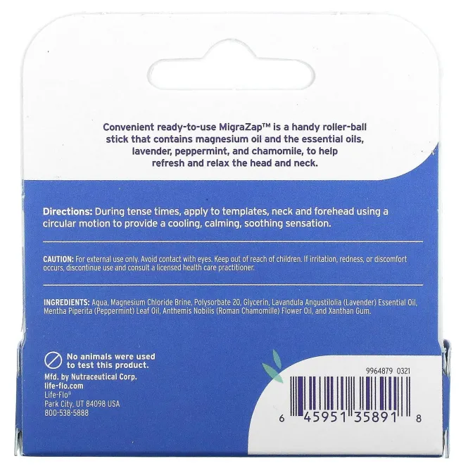 Life-flo, Migrazap, Шариковый аппликатор с магнием, 7 мл