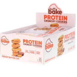 Buff Bake, Protein Crunchy Cookies, Peanut Butter Cup, 8 Cookie Packs, 1.79 oz (51 g) Each