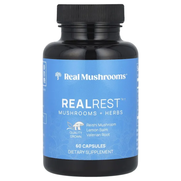 Real Mushrooms, RealRest, грибы и травы`` 60 капсул