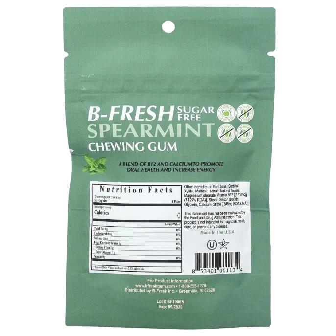 B-Fresh, Жевательная резинка, мята, без сахара, 25 шт. (50 г)