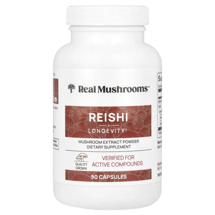 Real Mushrooms, рейши, экстракт грибов в порошке, 90 капсул