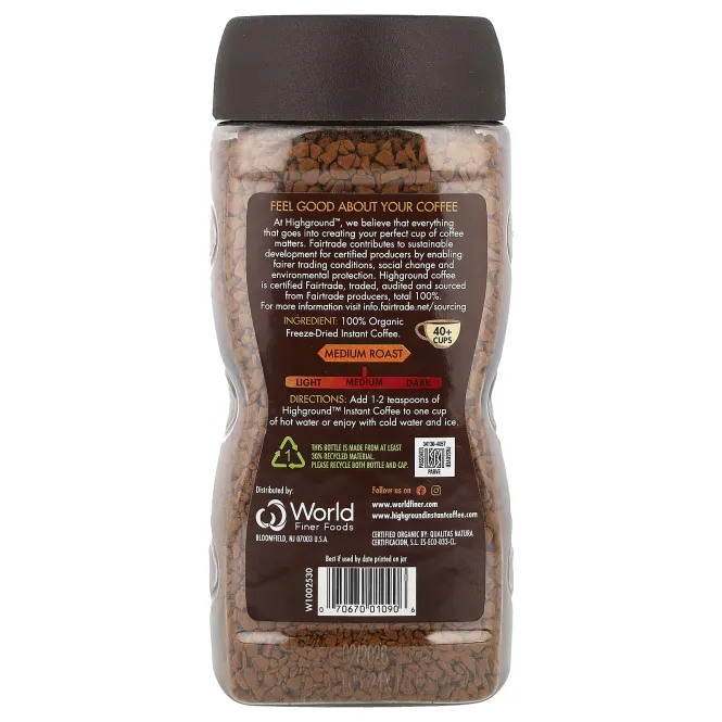 Highground Coffee, Органический растворимый кофе, средний, 100 г