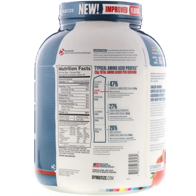Dymatize Nutrition, ISO100 Hydrolyzed, 100% Whey Protein Isolate, Strawberry, 5 lbs (2.3 kg)