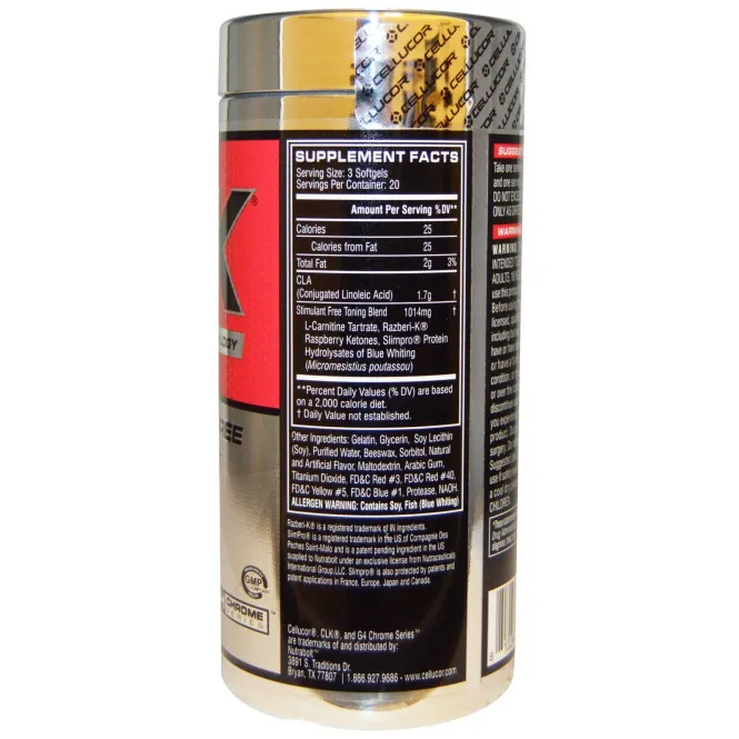 Cellucor, CLK, Stimulant Free Fat Loss, Raspberry Flavored, 60 Softgels