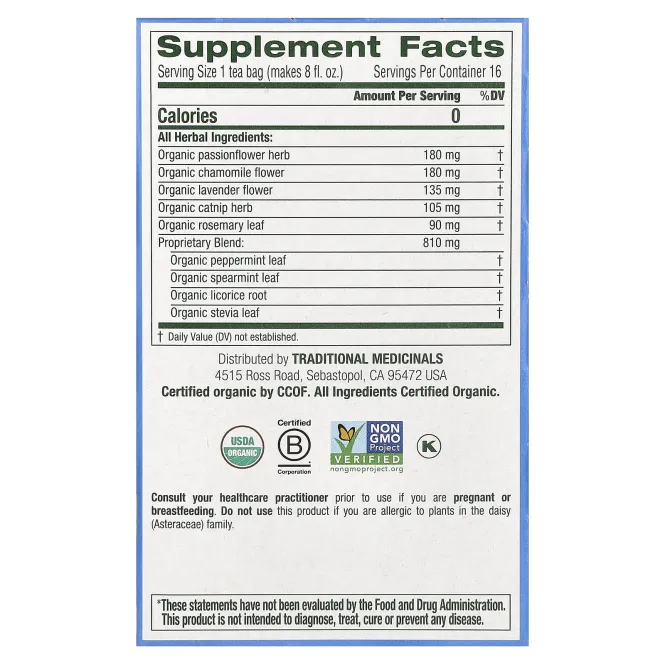 Traditional Medicinals, Organic Cup of Calm, ромашка и мята, без кофеина, 16 чайных пакетиков в упаковке, 24 г (0,85 унции)