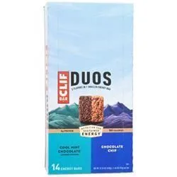 Clif Bar, Энергетический батончик Duos Cool Mint Chocolate + шоколадная стружка 14 батончиков