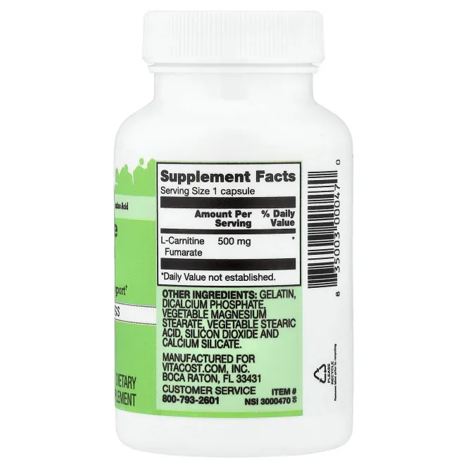Vitacost, L-Carnitine Fumarate, 500 mg, 60 Capsules
