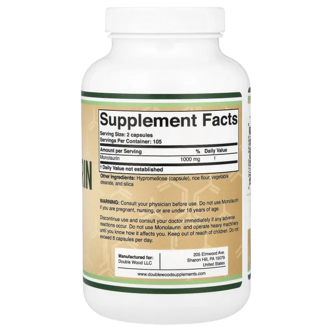 Double Wood Supplements, монолаурин, 210 капсул (500 мг в 1 капсуле)