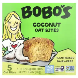Bobo's Oat Bars, Овсяные кусочки, кокос, 5 кусочков, 37 г (1,3 унции)