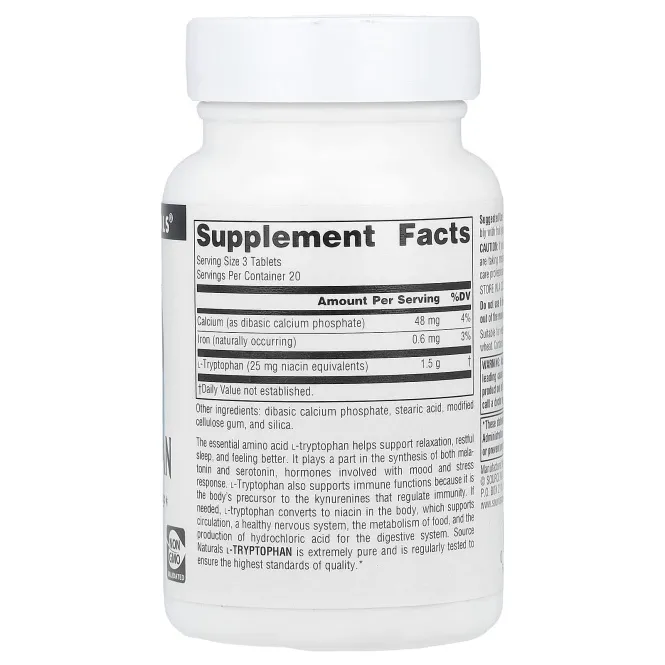 Source Naturals, L- триптофан, Коэнзим B6, 500 мг, 60 таблеток