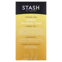 Stash Tea, Herbal Tea, золотой чай с куркумой, без кофеина, 18 чайных пакетиков, 36 г (1,2 унции)