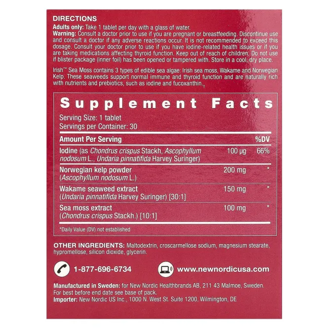 New Nordic, Ирландский морской мох, 30 таблеток