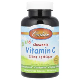 Carlson Labs, Kids, Жевательный витамин C, Натуральный мандариновый вкус, 250 мг, 60 таблеток