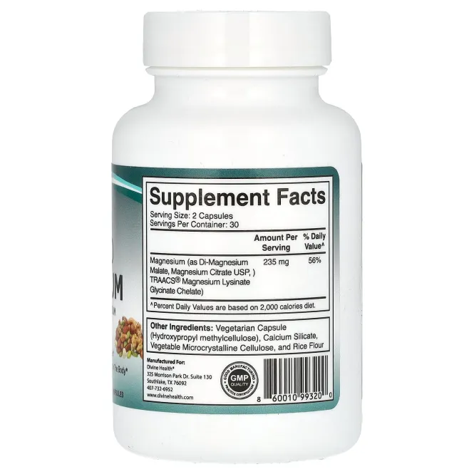 Divine Health, Living, хелатный магний, 60 капсул