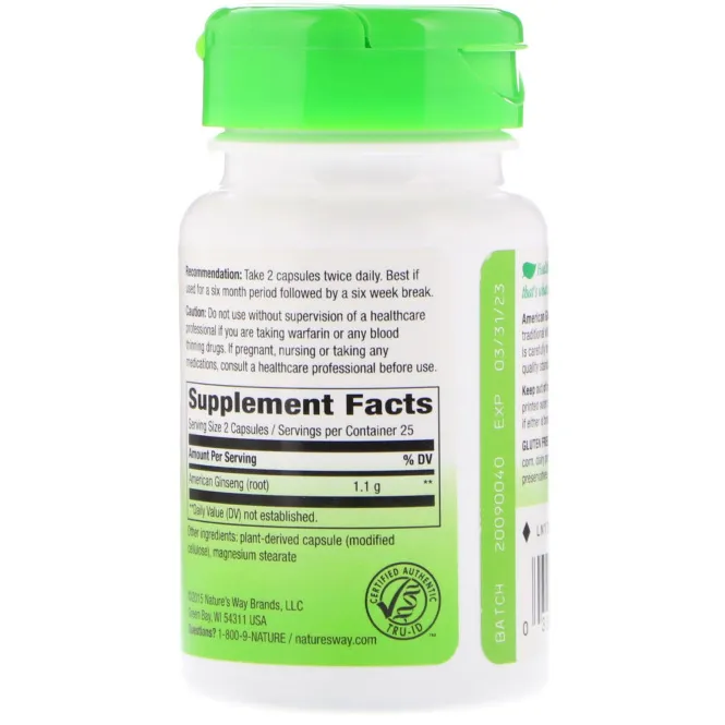 Nature's Way, American Ginseng, 550 mg, 50 Vegetarian Capsules