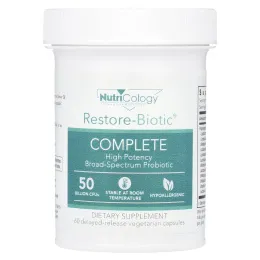 Nutricology, Restore-Biotic Complete, 50 миллиардов, 60 вегетарианских капсул с отсроченным высвобождением